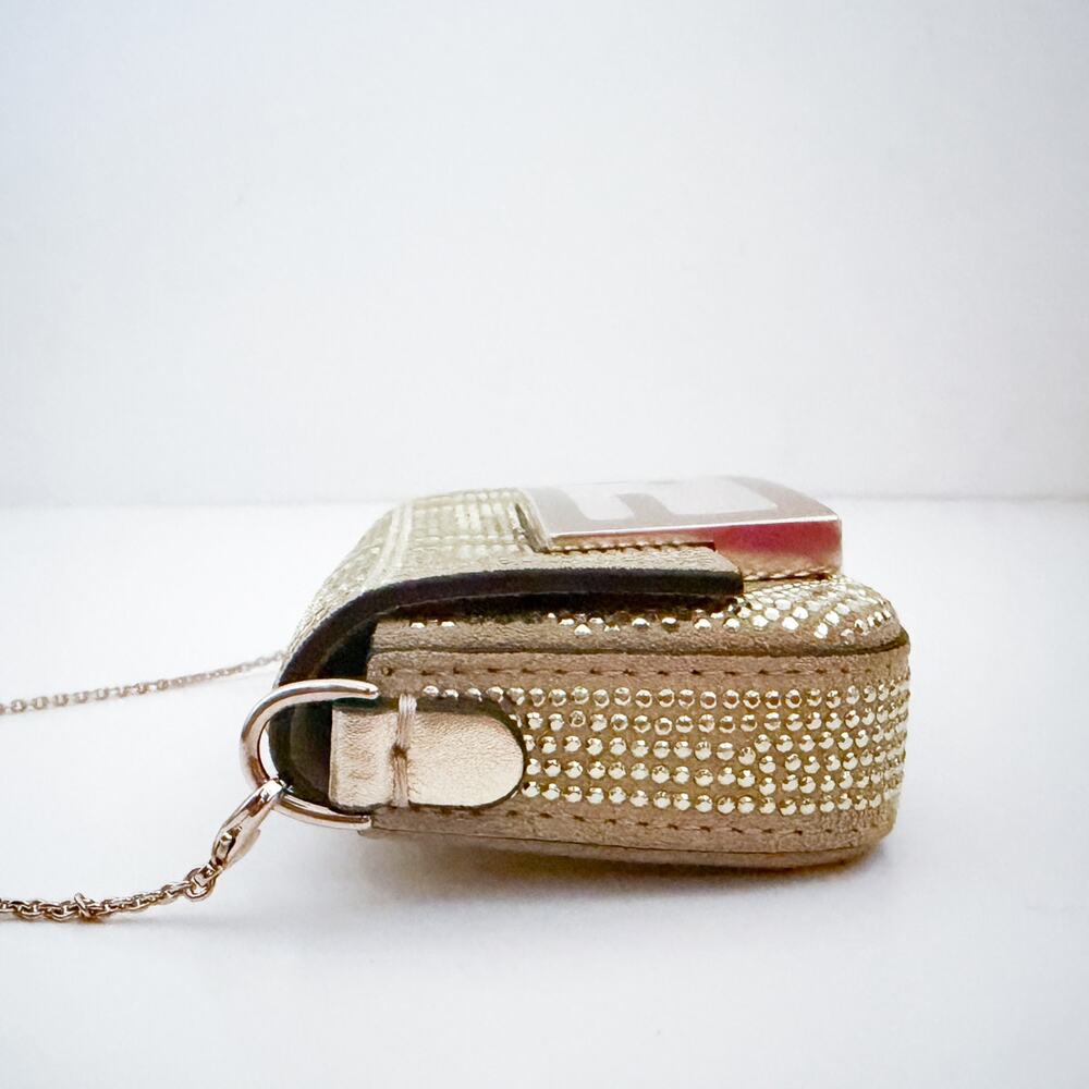 Fendi Crystal Vitello Laminato FF Nano Maxi Buckle Baguette Charm Light Gold - Picture 4 of 16